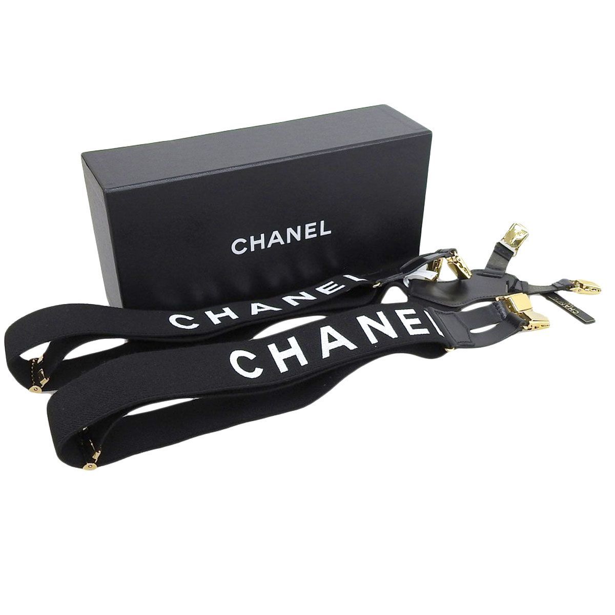 4094) シャネル CHANEL サスペンダー ロゴ ベルト ゴールド金具