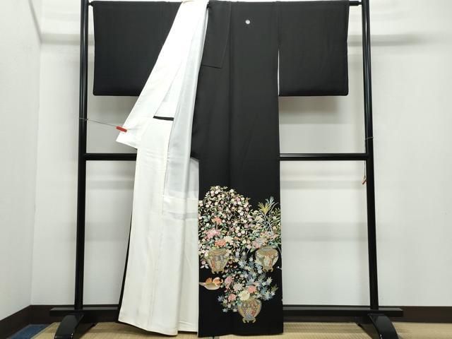 平和屋着物 豪華黒留袖 友禅 作家物 鴛鴦陶器草花文 正絹 CAAZ0881vf