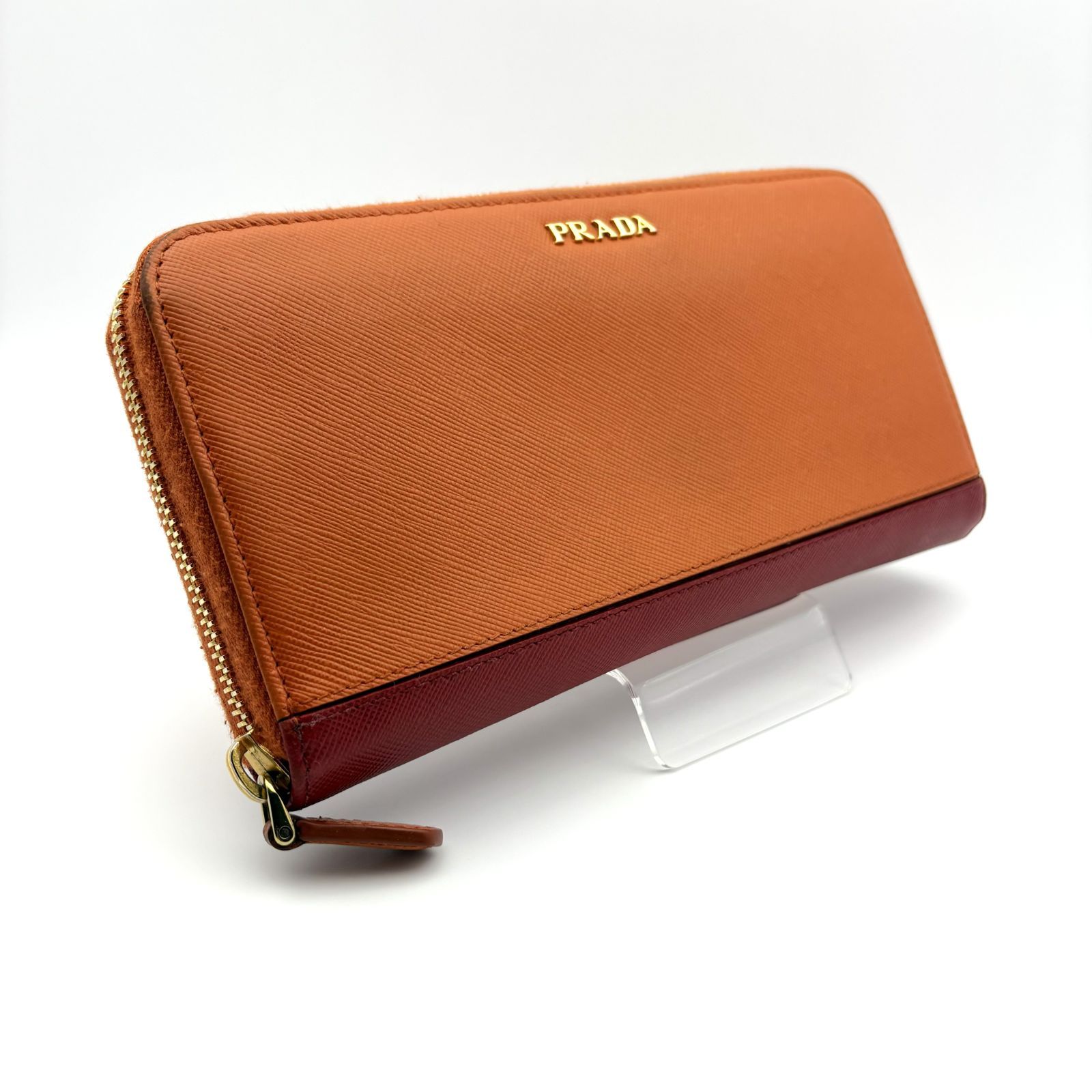 PRADA プラダ バイカラー サフィアーノレザー ラウンドファスナー 長