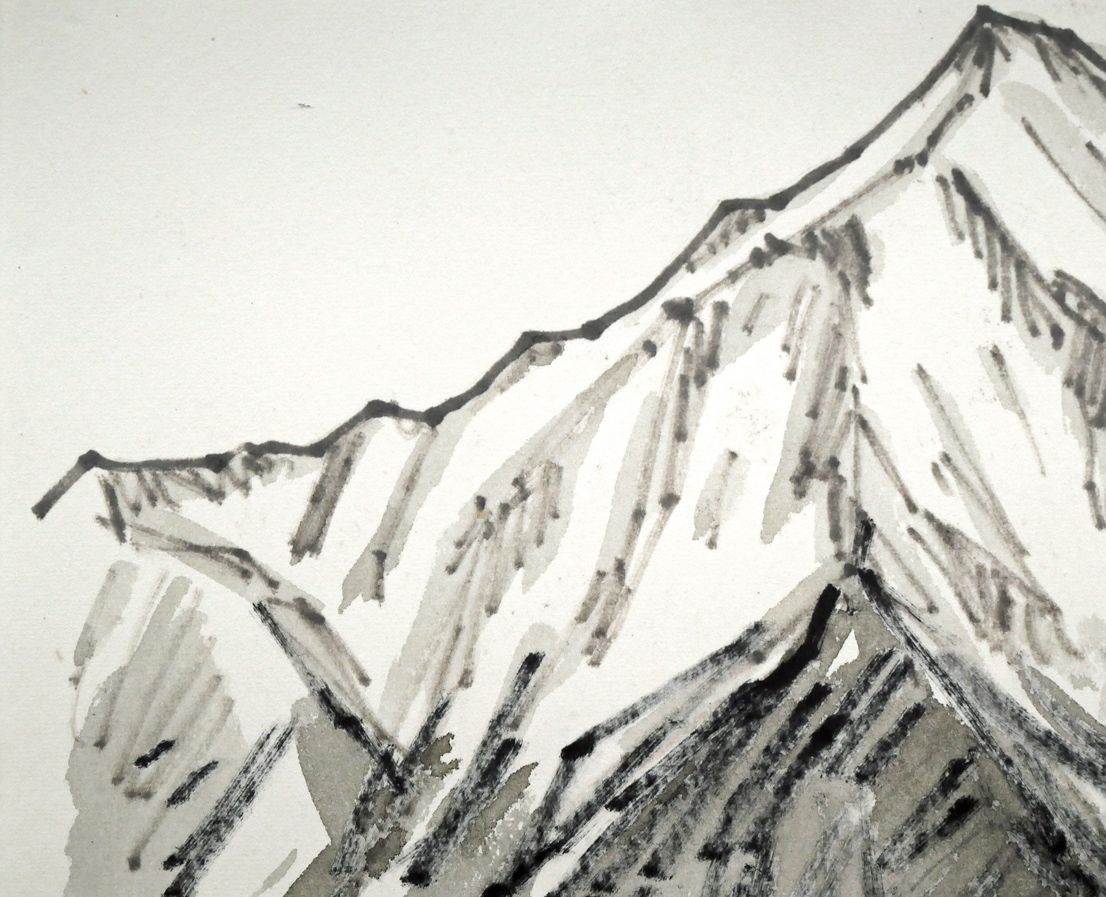 坂本 直行「頭殿山より大朝日岳」水彩画（16.5×24cm） 六花亭