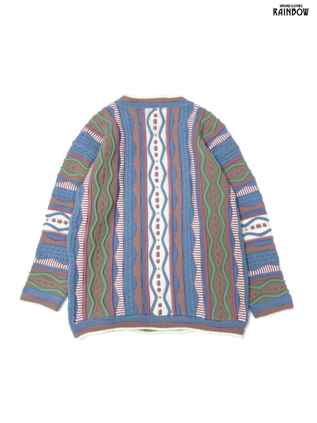 古着 CARLY BLAKE アメリカ製 総柄 長袖 3Ｄ ニット セーター 水色 ttu2508101 NICORILABO_COM