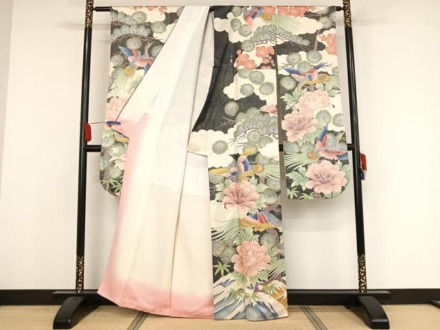 平和屋着物○紫綬褒章 巨匠『岩田専太郎』 振袖 駒刺繍 孔雀花文