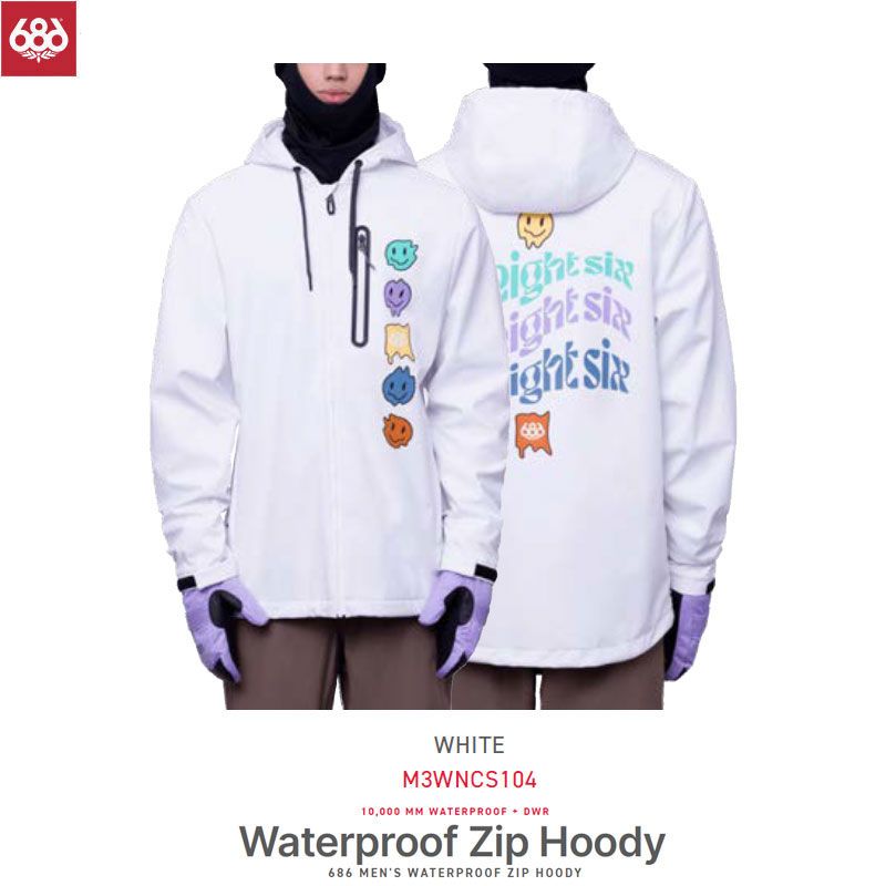 686 シックスエイトシックス メンズ スノーボード ジャケット パーカー 撥水 [M3WNCS104] WATERPROOF ZIP HOODY WHITE Mサイズ 日本正規品