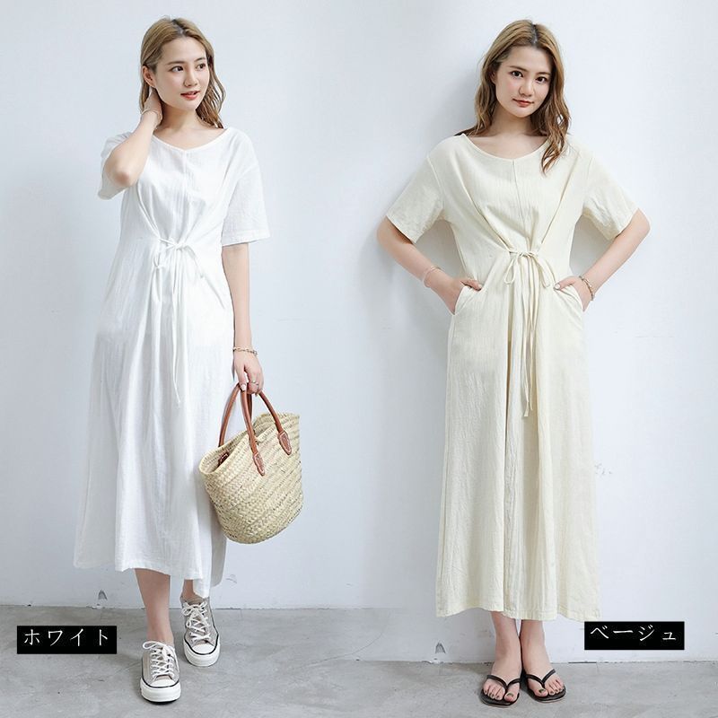 新品 Super Beauty ワンピース 麻リネン100% 体型カバー LL 新品 Super Beauty ワンピース 麻リネン100% 体型カバー LL