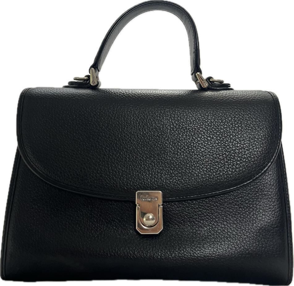 BURBERRY /ハンドバッグ ブラック×シルバー金具 レザー BURBERRY バーバリー フォーマル ハンドバッグ シルバー金具