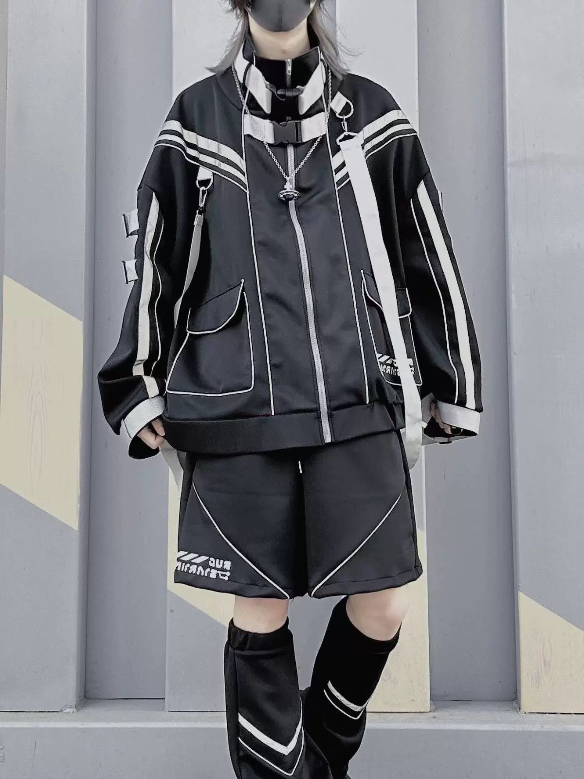 渦雷系 白 黒 サブカル y3k サイバー パンク 地雷 ジャージ 天使界隈