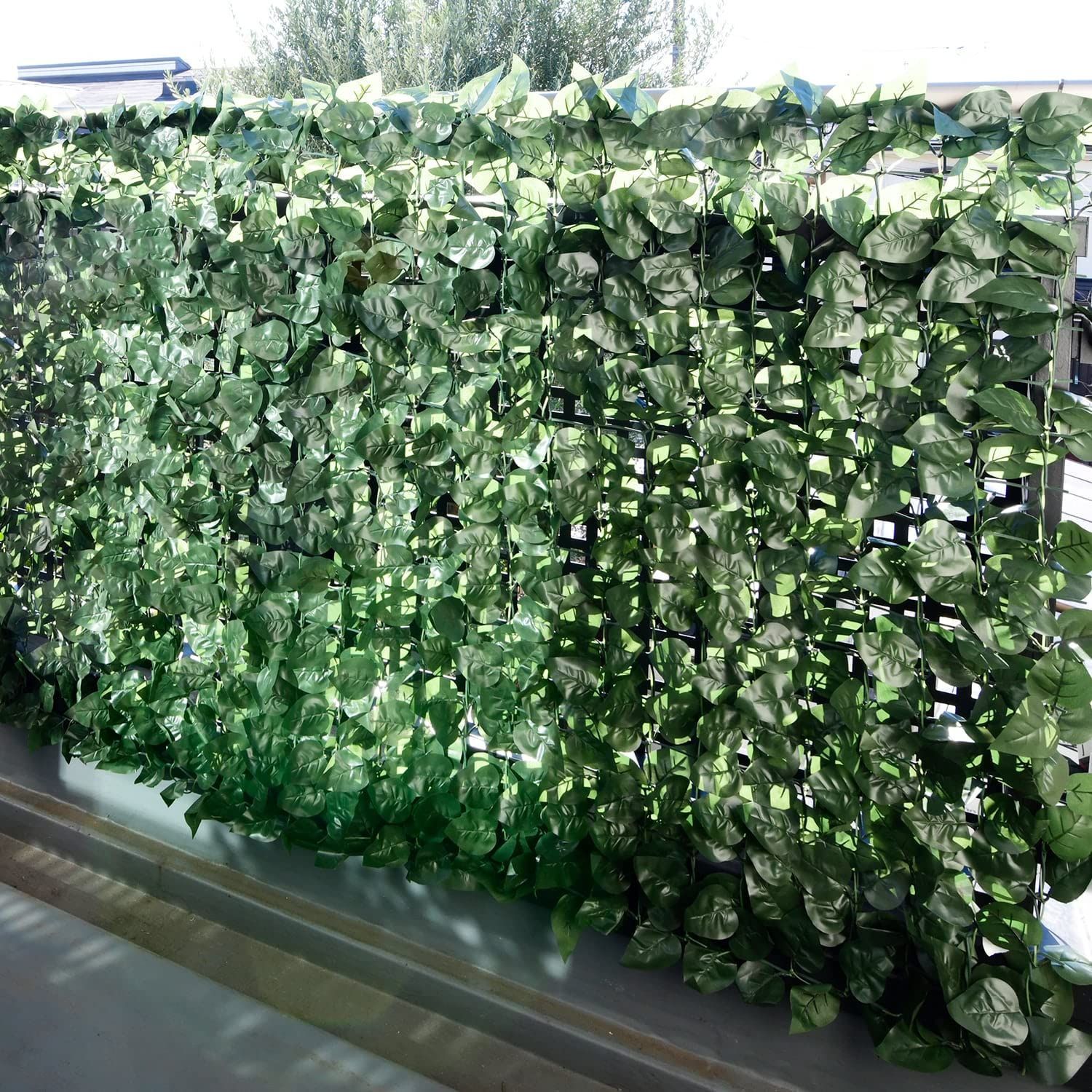 約100×200cm ハードネットタイプ リーフラティス ダブルリーフ 目隠 装飾 フェイク ベランダ テラス グリーンフェンス 山善 グリーンカーテン 日差し 簡単設置 日よけ 日除け フォレストグリーン LLHW-12C FG