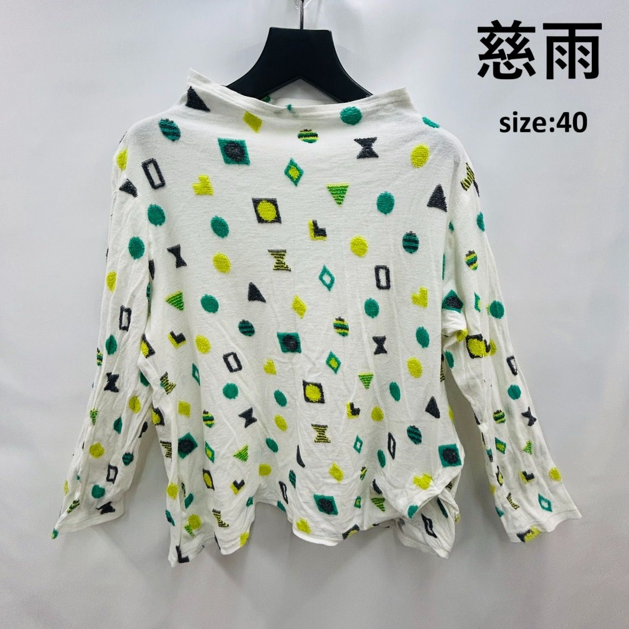 慈雨【40】ホワイトカットソー トップス 日本製 刺繍