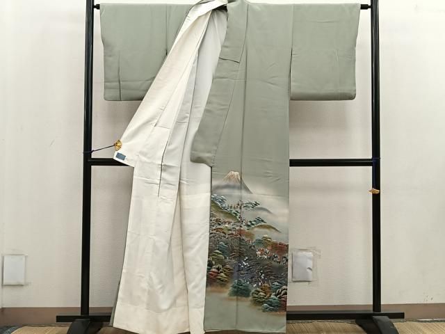 平和屋着物○紅型 振袖 流水風景草花文 暈し染め 正絹 逸品 AABC4929zg