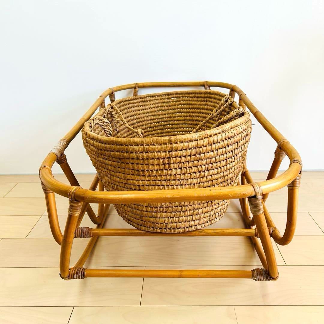 ラタン レトロ クーハン ゆりかご セット ビンテージ ラタンベッド