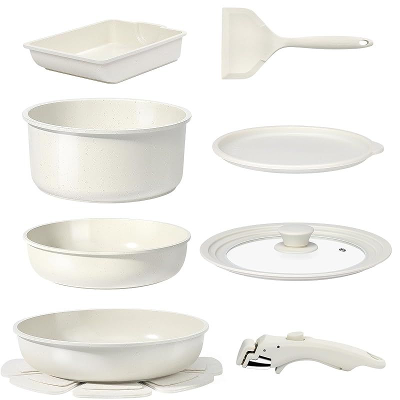 GiPP セラミックコーティング フライパン セット 11点 IH ガス火対応 フッ素不使用 体に害のない くっつきにくい 鍋セット 取っ手が取れる 玉子焼き器 軽量 お手入れ簡単 食洗機対応 オーブン対応 PTFE PFOA PFOS フリー 一年 ホワ 0