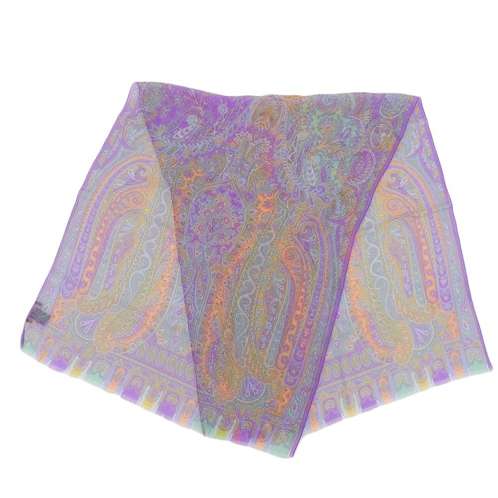 箱付未使用 エトロ ETRO 現行ロゴ ペイズリー シルク100% ストール