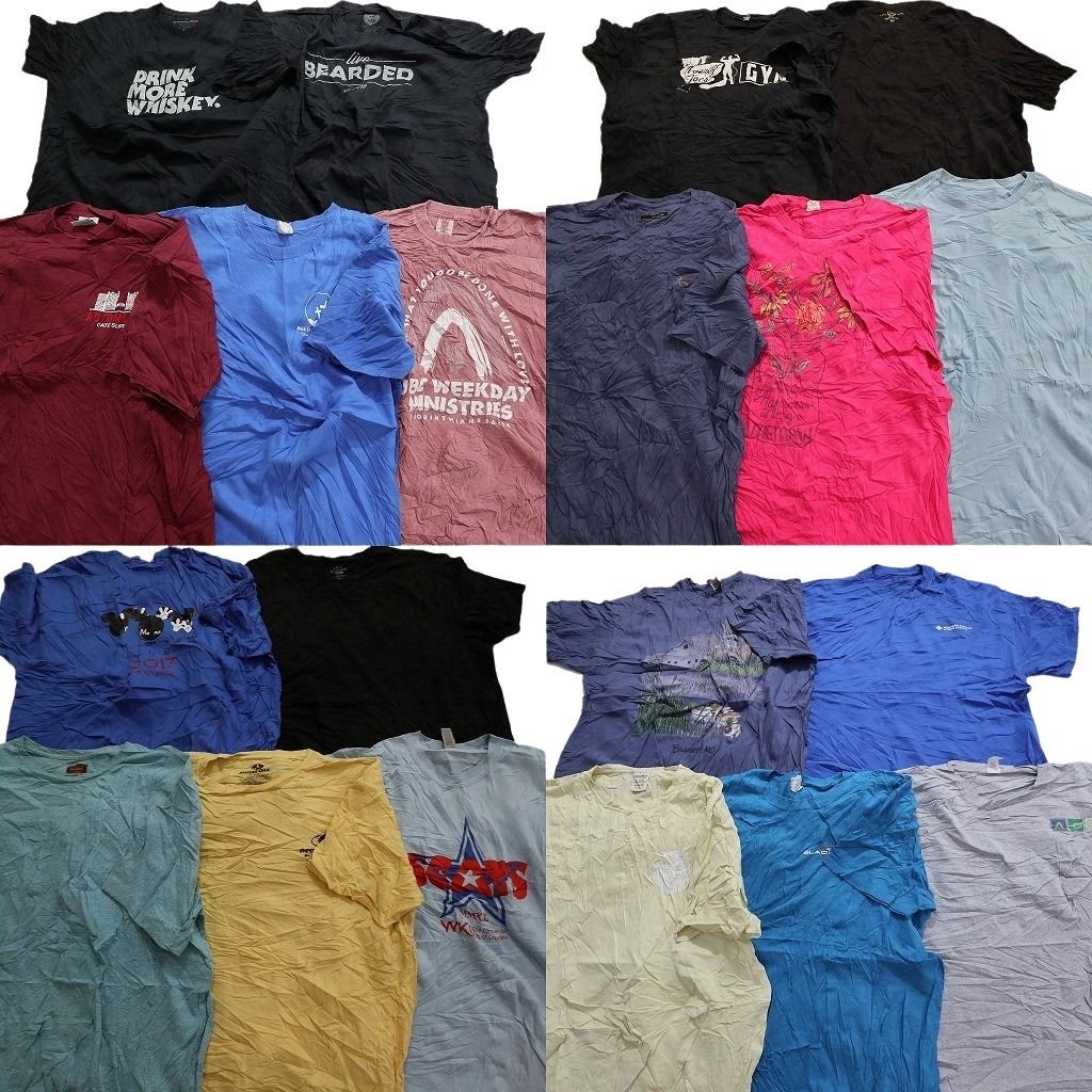 古着卸 まとめ売り カラーmix プリント 半袖Tシャツ 20枚セット (メンズ 2XL ) ディズニー 英文字プリント 無地 中古 古着 MY5158