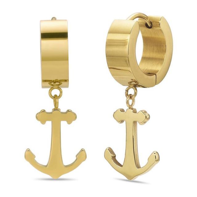 送料無料 リンクス メンズ ピアス イヤリング アクセサリー Men s LYNX Ion Plated Stainless Steel Anchor Hoop Earrings G Tone