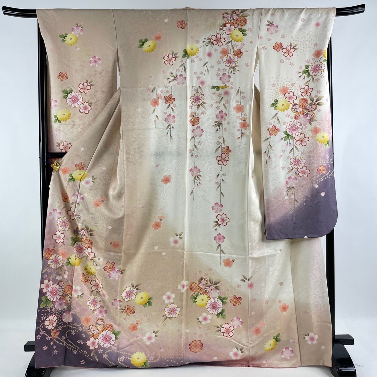 振袖 名品 桜 流水 金糸 刺繍 ピンクベージュ 袷 身丈170cm 裄丈68cm L