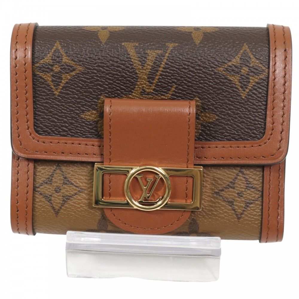 ルイヴィトン 三つ折り財布 レディース モノグラムリバース ポルトフォイユ ドーフィーヌ コンパクト ウォレット LOUIS VUITTON M68725 ブラウン 茶 ゴールド金具