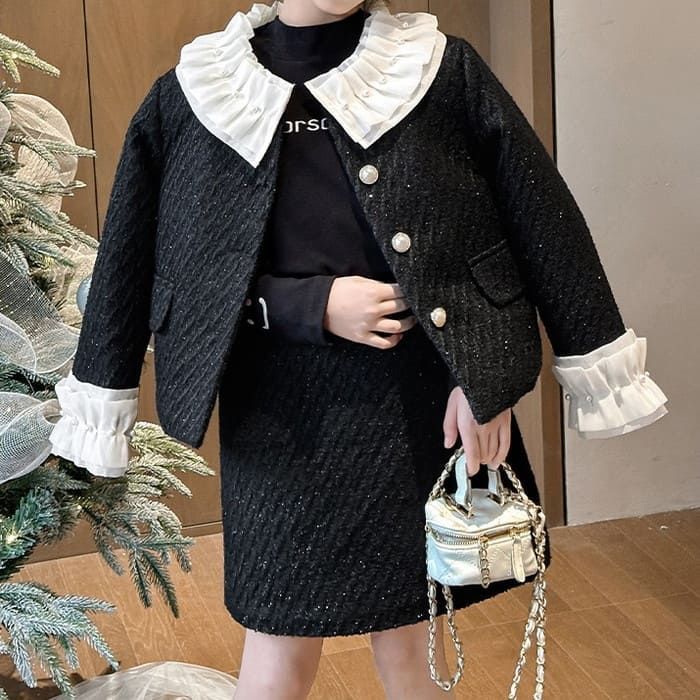 小学生 キッズ 女の子 ツイード スカート スーツ 発表会 きれいめ フリル春秋冬 入学式 通学 卒業式 卒園式 入園式 長袖 フォーマル nee4j374866