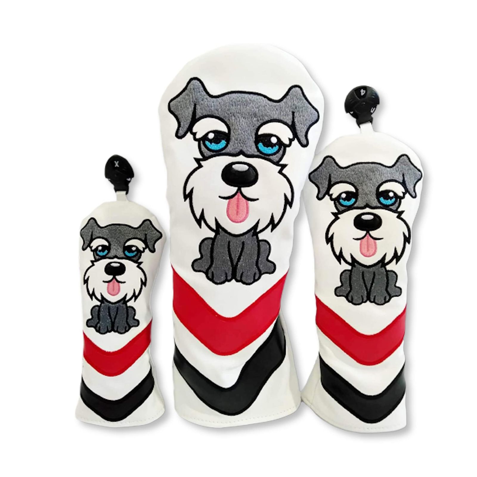 ゴルフカバー シュナウザー 秋田犬 ゴルフ キャラクター ヘッドカバー ドライバー ウッド フェアウェイウッド ユーティリティ アイアン カバー G FW UT I 番号札付き (シュナウザー SML 3点セッ