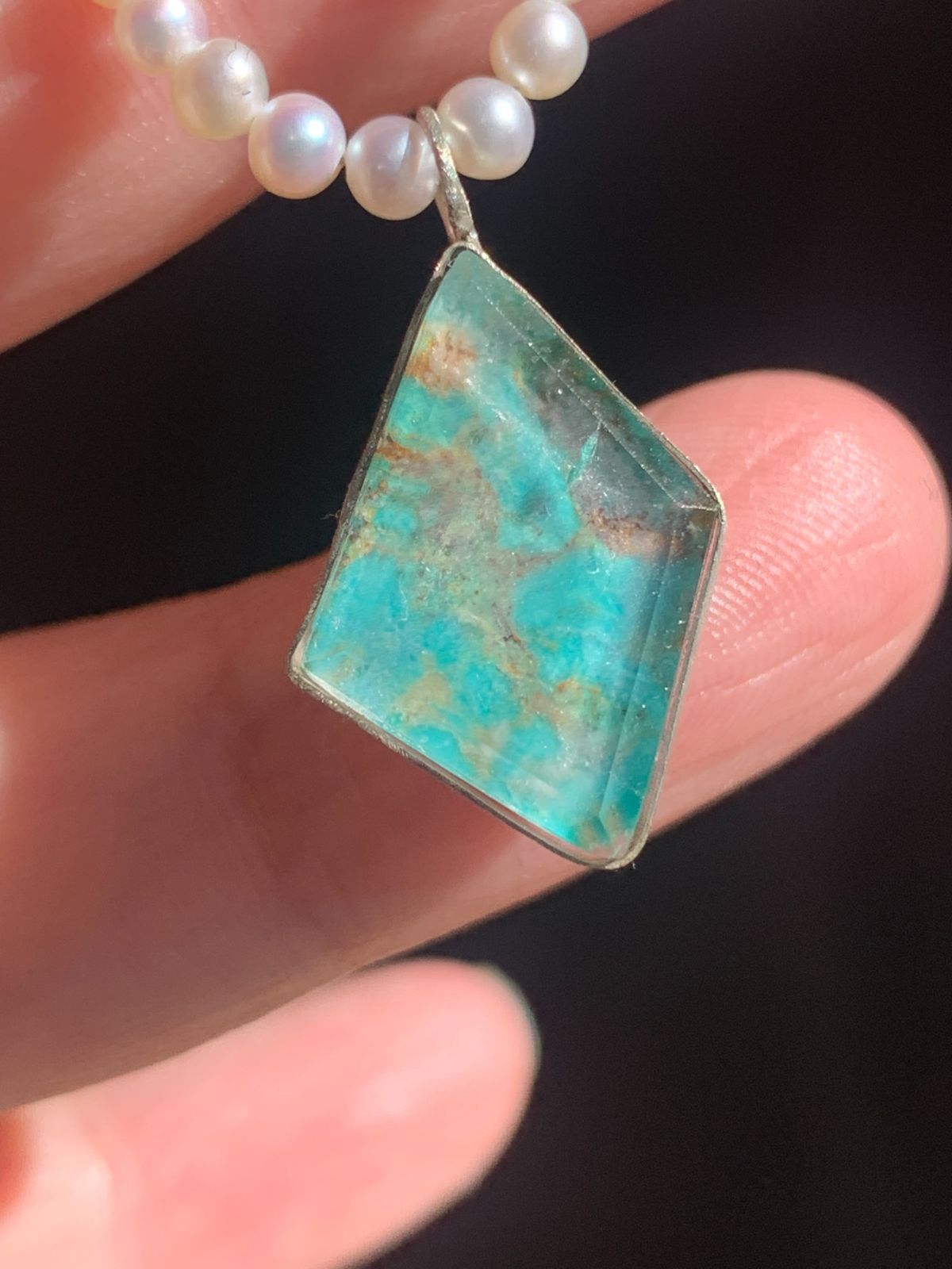 ターコイズ×ルチルクォーツ×クリスタルクォーツ ダブレット ストーン ネックレス 両面ペンダント チャーム SV925シルバー １点もの 38 SIROKUMA-CORPORATION_COM