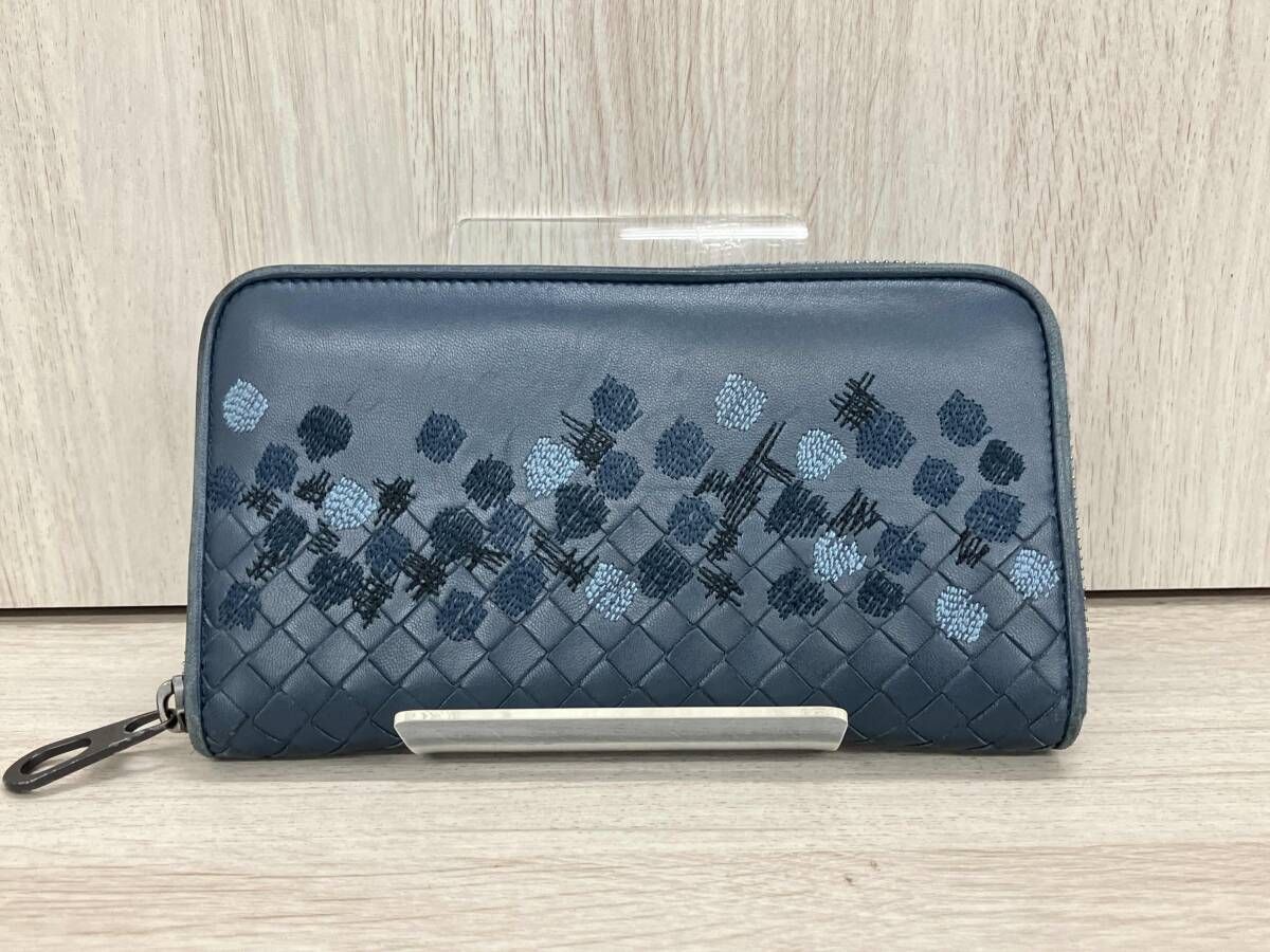 BOTTEGA VENETA B07007645F ラウンドファスナー 刺繍 長財布 ボッテガウ゛ェネタ メンズ財布 紺