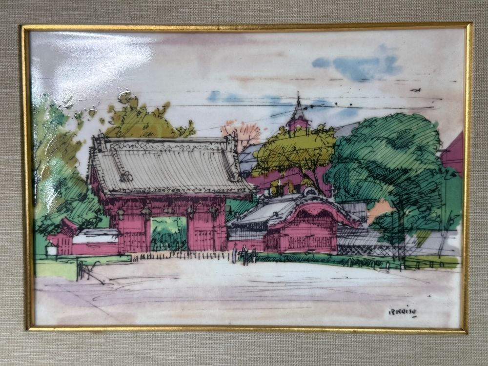 小磯良平　陶板画　絵画 小磯良平「サンフランチェスコ寺院（イタリア）」陶板画額装