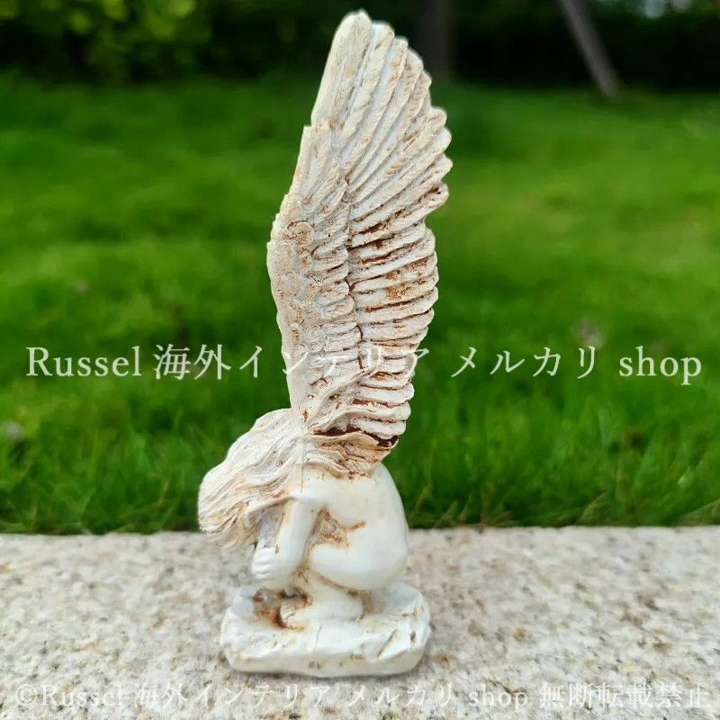 園芸用品 ガーデンオブジェ 天使 ヴィンテージ調 ホワイト 樹脂