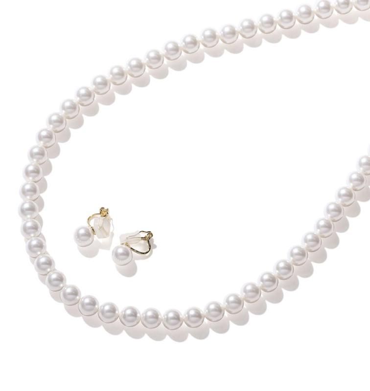 VOTRE COUTURE ネックレス セット グラン 真珠 ネックレス 50cm 8mm ホワイト×ゴールド イヤリングセット ブランド