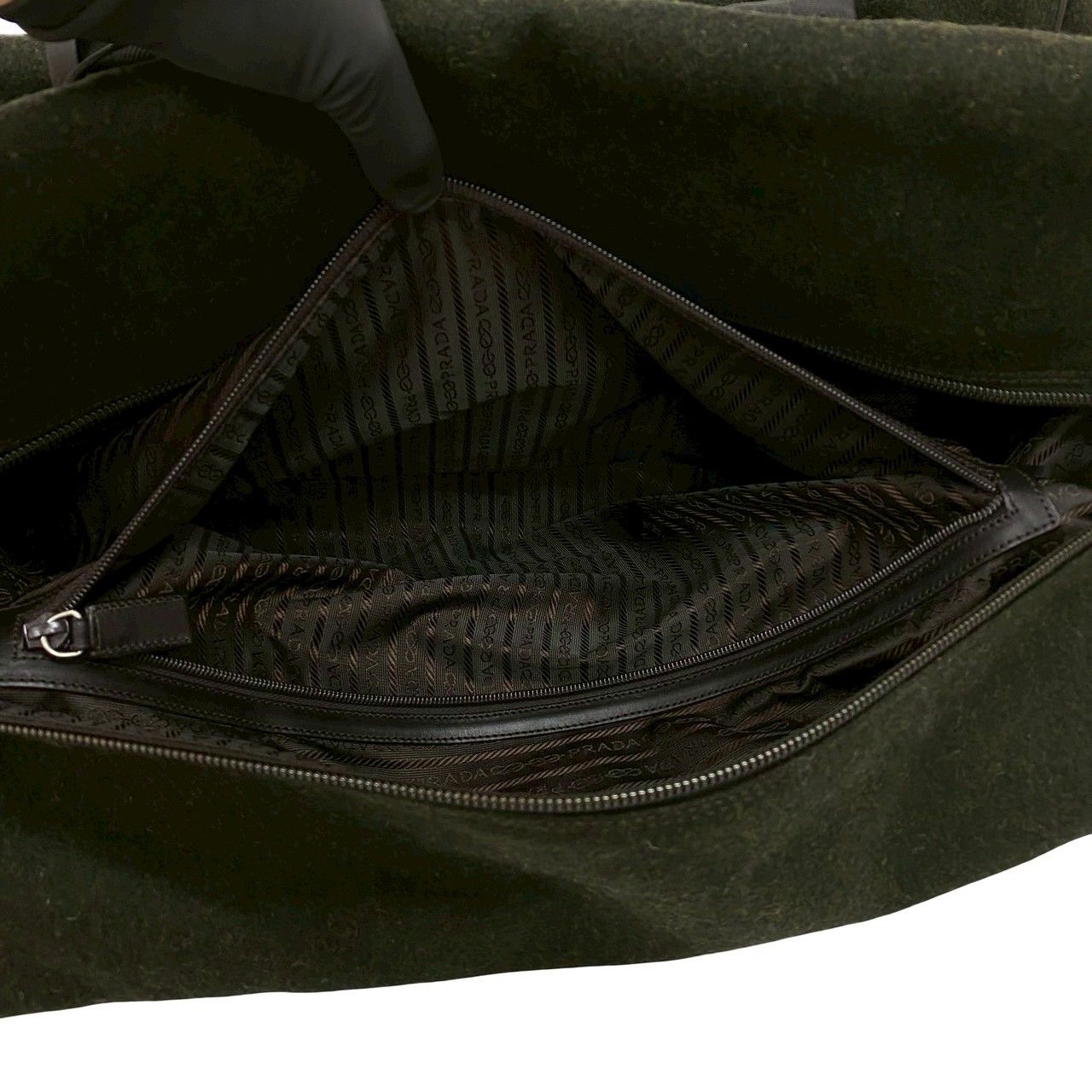 極 美品 鍵付き PRADA プラダ 三角ロゴ 金具 ウール レザー 本革 2way