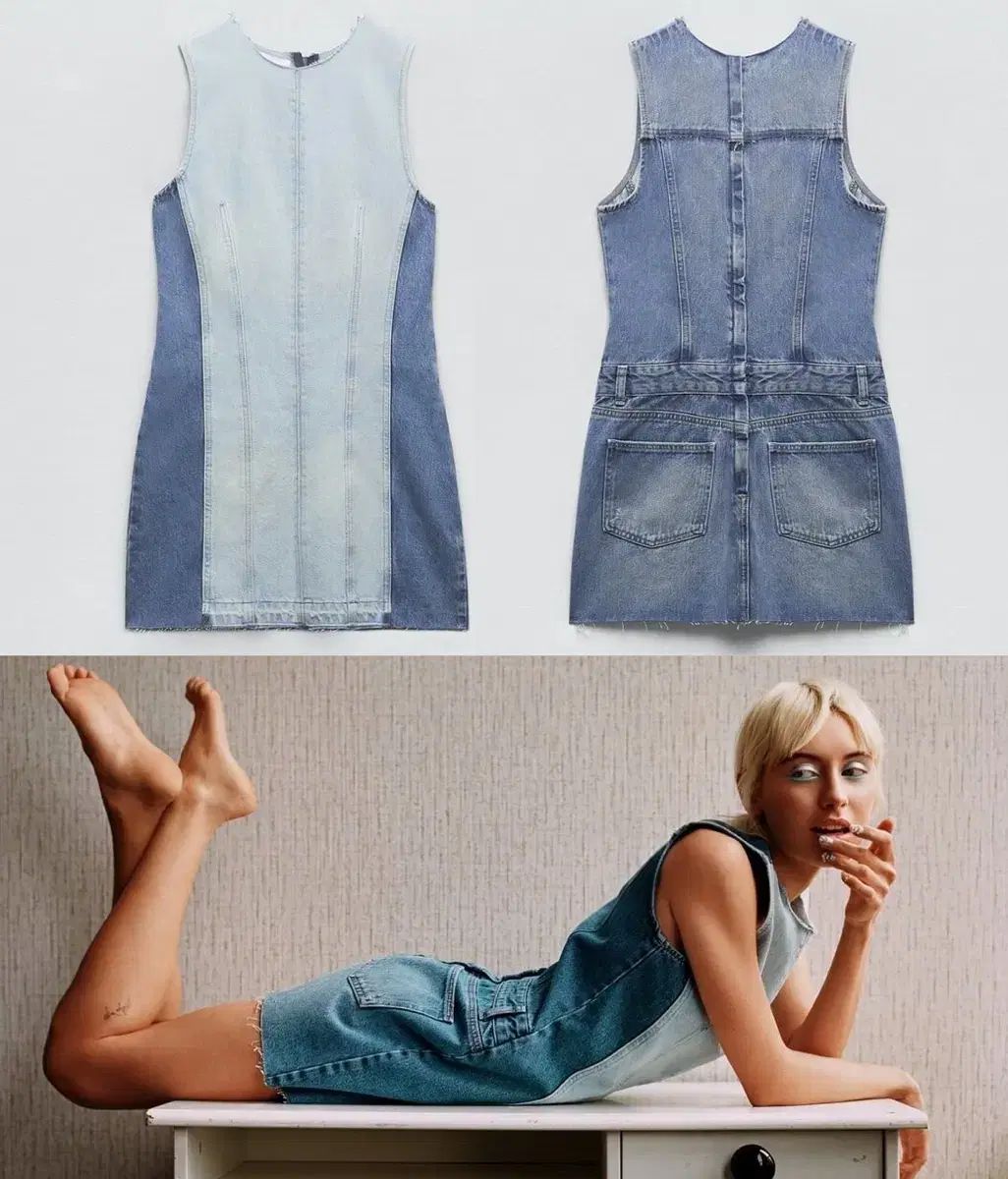ZARA パッチワーク デニム TRF ワンピース L