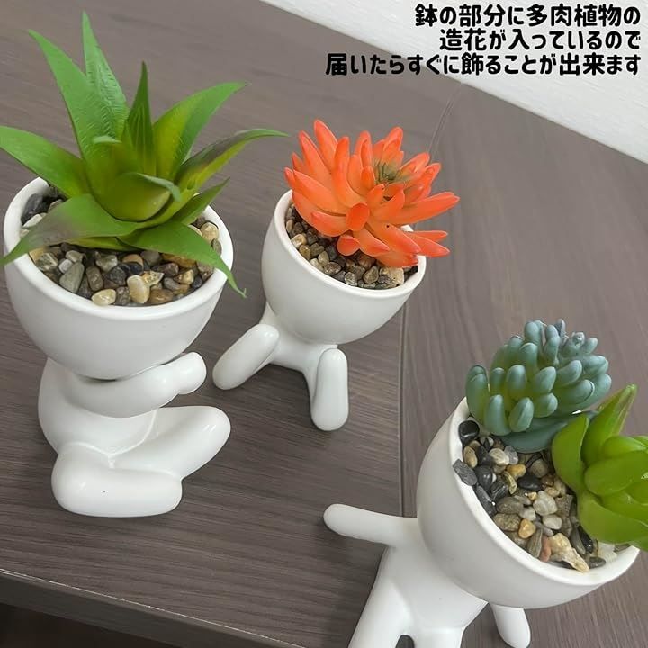 ADOSSY 植木鉢 セット 造花 陶器 おもしろいポーズ 可愛い サボテン インテリア 観葉植物 多肉植物( B,  標準)