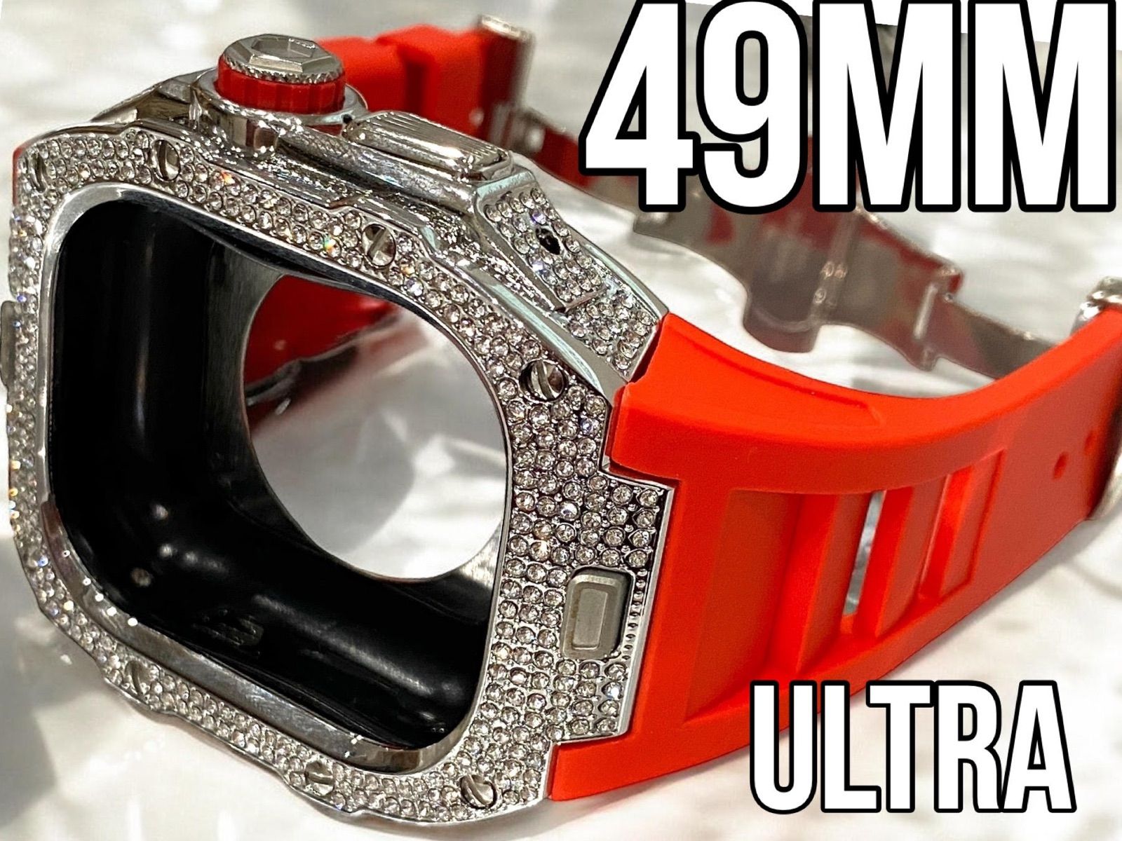 Apple Watchラバーバンドベルト　49 ultra ウルトラ　カバーケースセット　キラキラ　ジルコニア 19