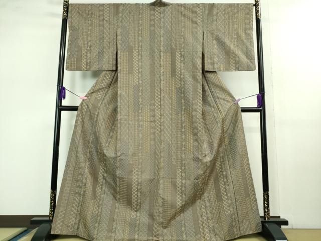 平和屋本店 上 紬 刺し子 総刺繍 名物裂花間道 煤色地 DZAB1107kh5