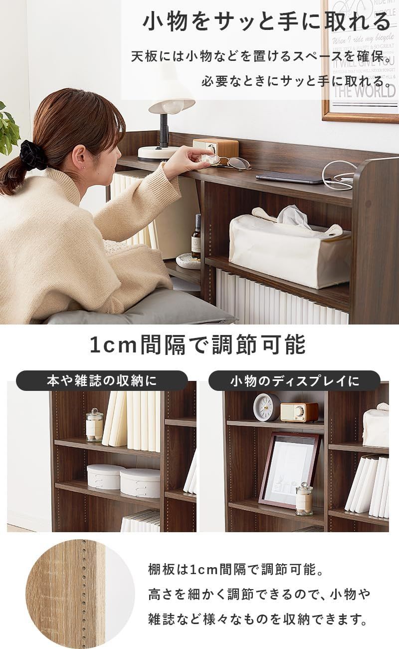 ヘッドボード 後付け 本 収納 萩原 大容量 １㎝間隔で変えれる棚板 シングルサイズ 棚 宮棚 壁面収納 薄型 1500W 2口 コンセント ホワイト RHB-1925WH WWW_KANDAIZUMI_COM