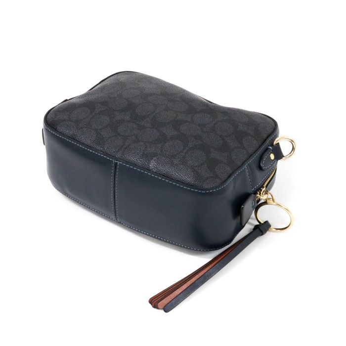 コーチ COACH カメラバッグ レザー PVC シグネチャー 31208 ショルダーバッグ クロスボディ 斜め掛け 肩掛け ポシェット ポーチ ミニバッグ レディース ブラック / ネイビー 中古 mao10088 コーチ COACH カメラバッグ レザー PVC シグネチャー 31208 ショルダー