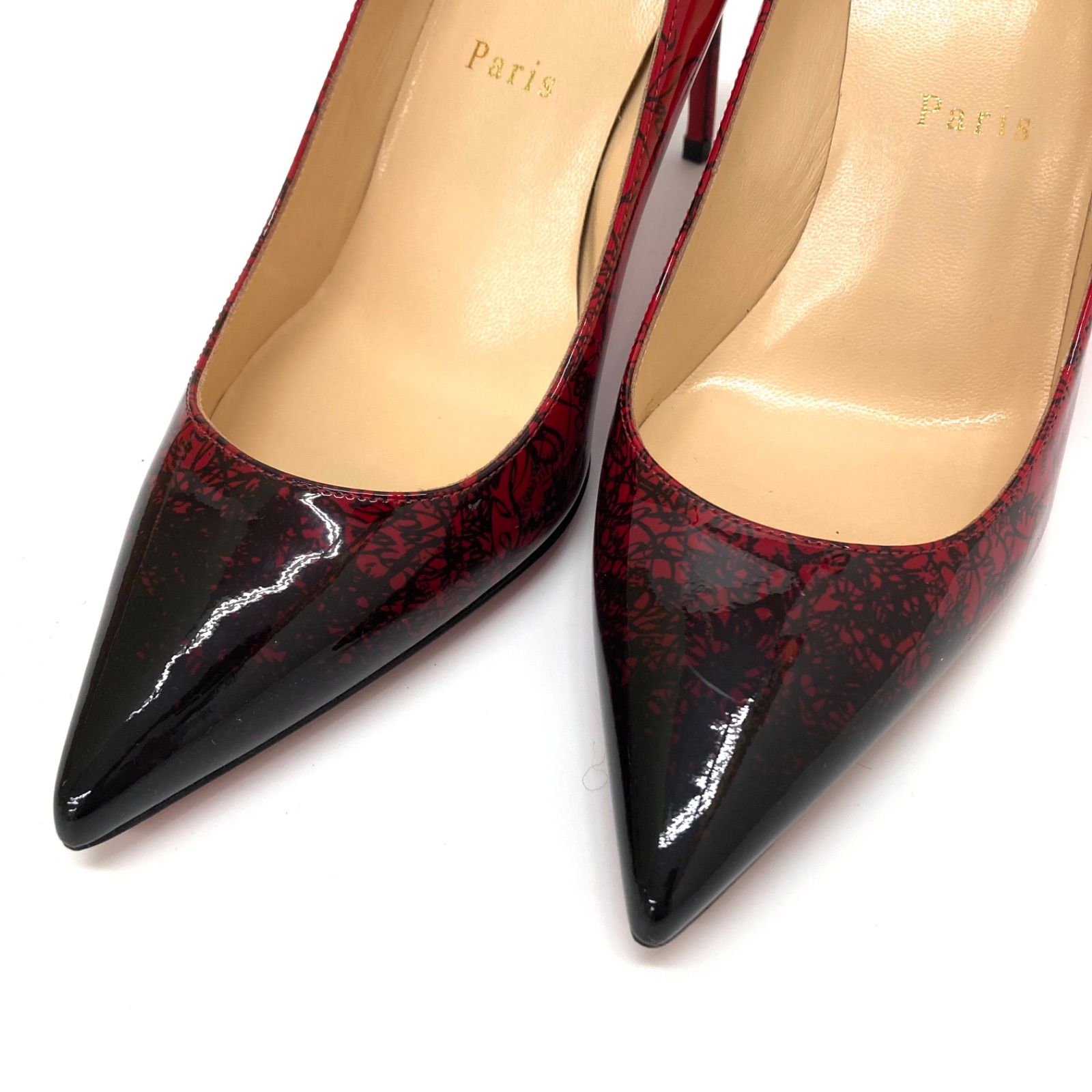 ◆Christian Louboutin◆クリスチャンルブタン パテントレザー パンプス ヒール ポインテッドトゥ 赤 黒 ロゴ NICORILABO_COM