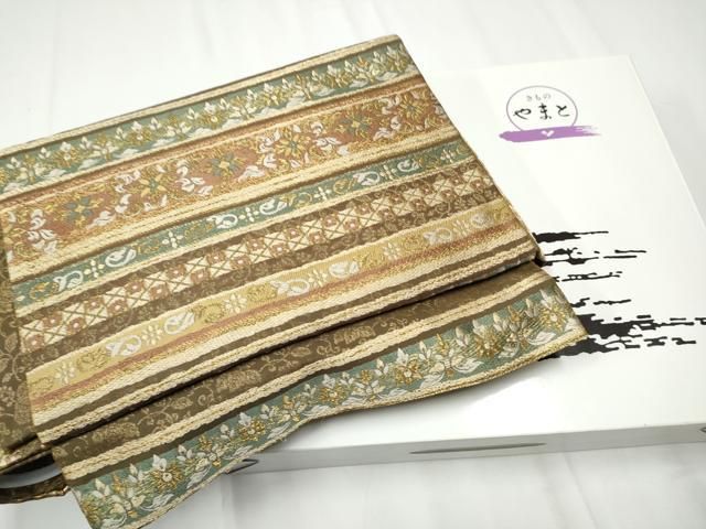 平和屋着物●ワンタッチつけ帯 横段花文 金糸 やまと誂製 き 正絹 CAAY2658hy