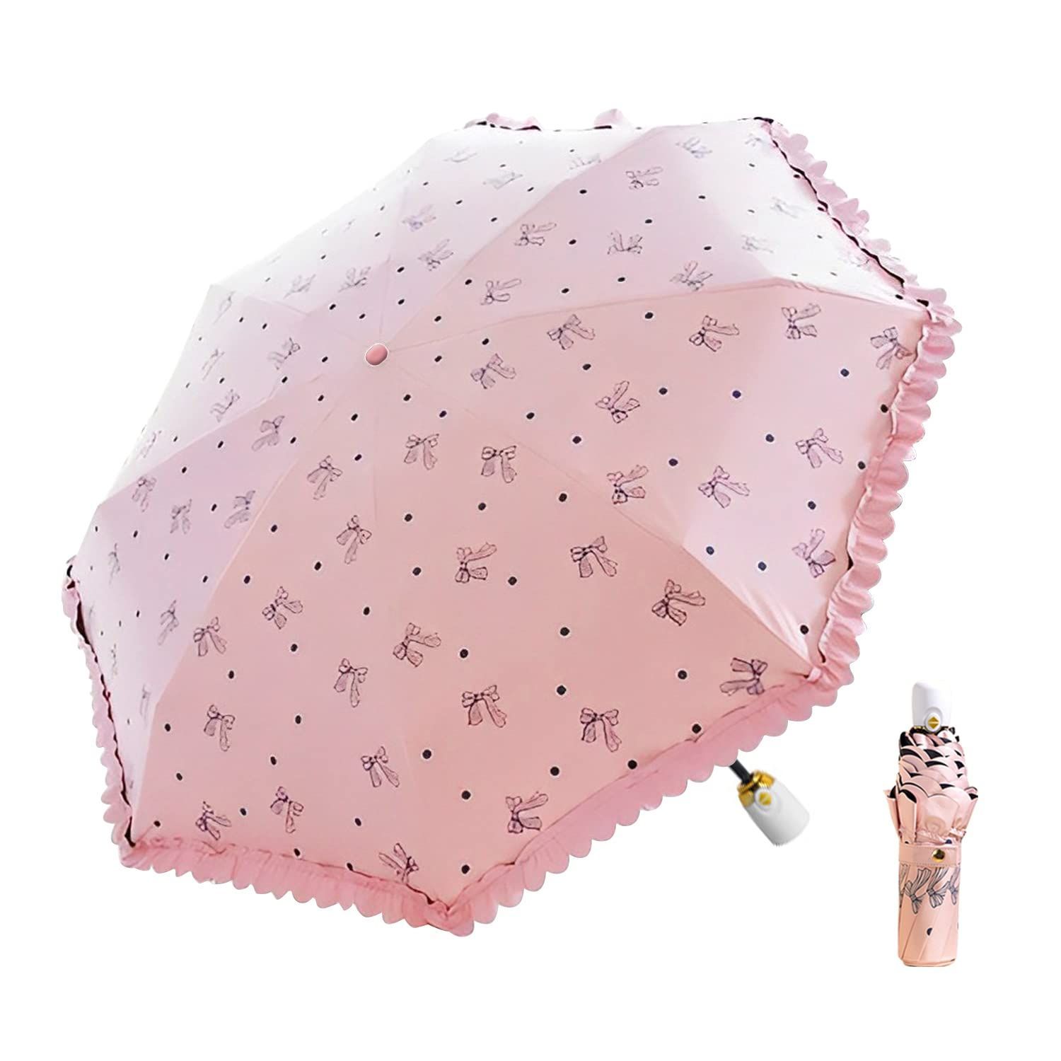 ピンク 紫外線UVカット 晴雨兼用 折りたたみ傘 日傘 ワンタッチ 自動