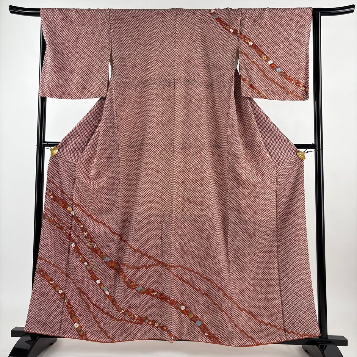 付下げ 金彩 梅菊紅葉文様 正絹 裄65.5 y760 訪問着 身丈162cm 裄丈65.5cm M 袷 落款 枝花 シルエット柄 金彩