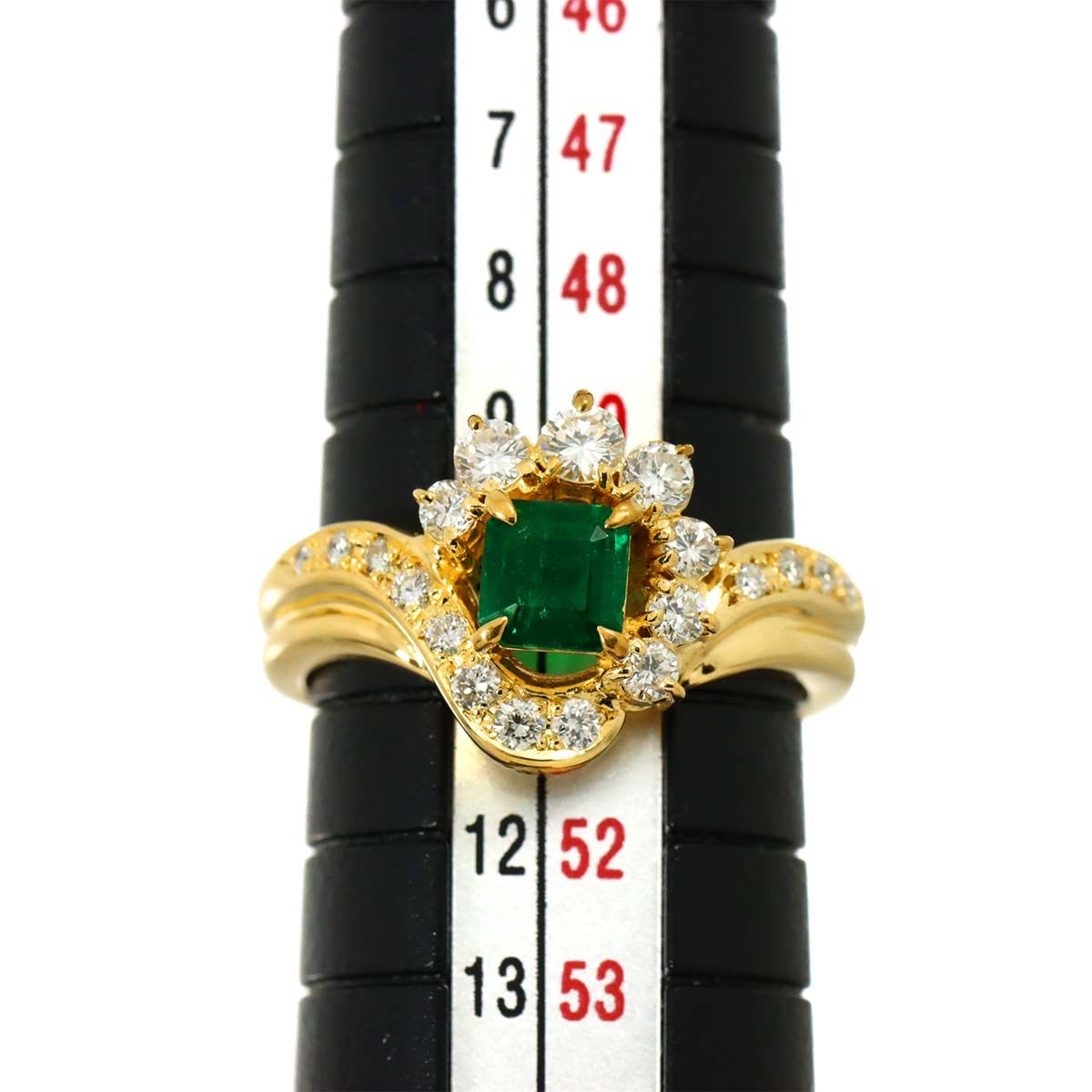 タサキ TASAKI 10号 リング ダイヤ 0.43ct エメラルド 0.30ct K18 YG  