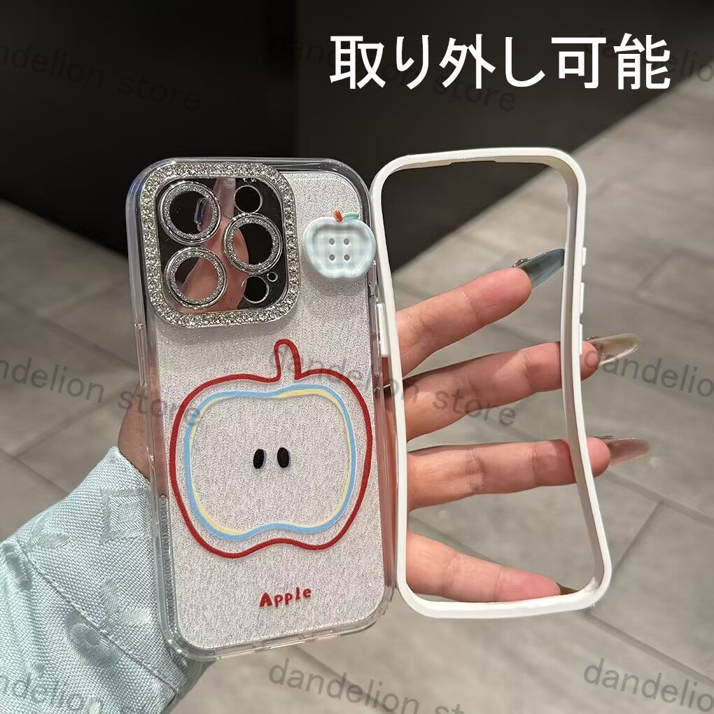 スマホケース りんご リンゴ カメラ保護 キラキラ 立体りんご