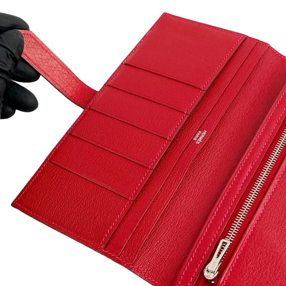 ■美品■　エルメス ベアン 長財布 オーストリッチ レッド C刻 【129056】 □美品□ エルメス ベアン 長財布 オーストリッチ レッド C刻 【129056