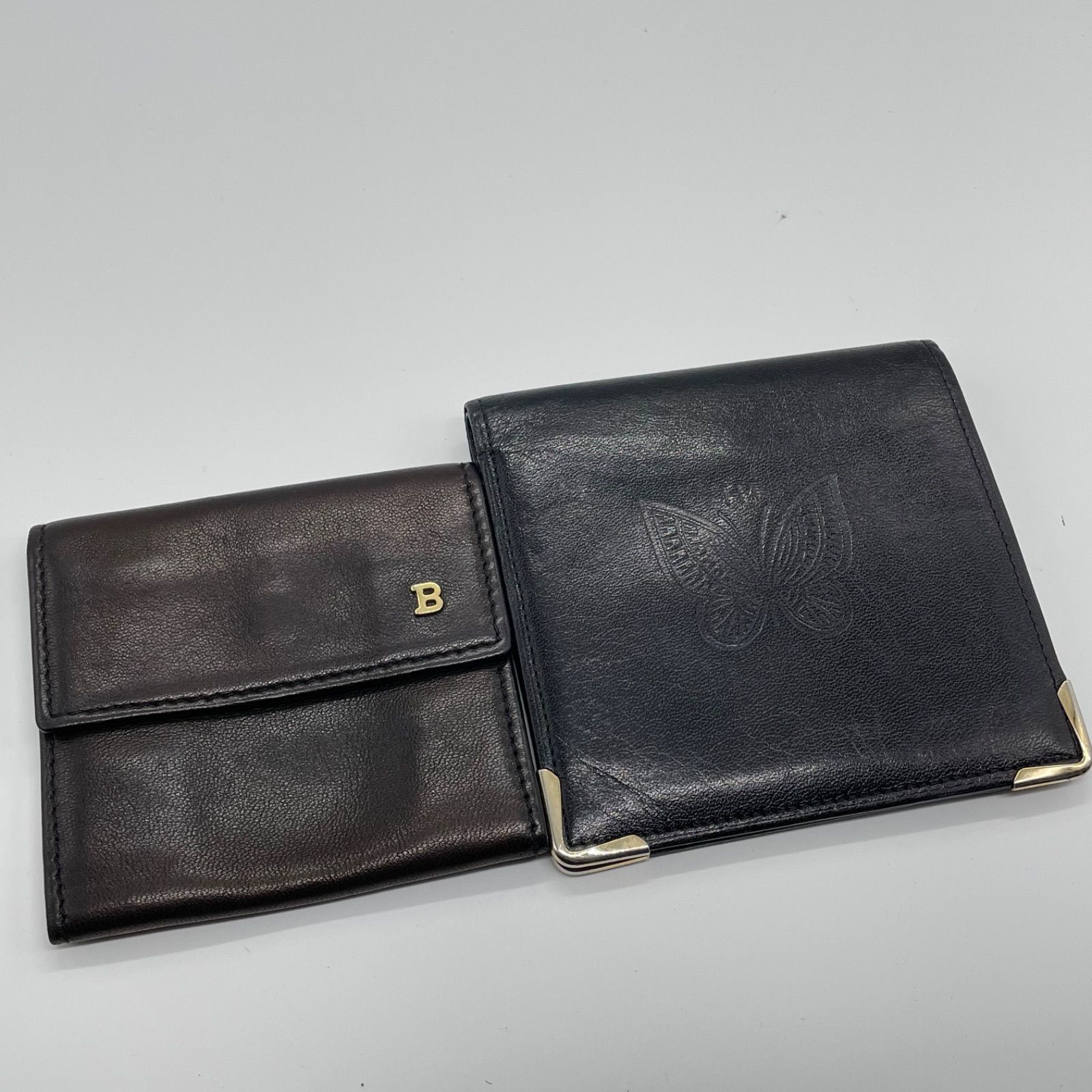 美品 BALLY バリー レザー 編み込み Wホック 二つ折り 長財布 ネイビー 