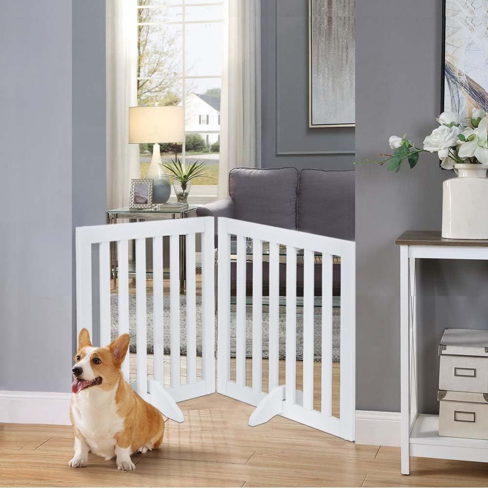 unipaws 木製犬用ゲート、折り式バリア、ペット用家具フェンス 、グレー