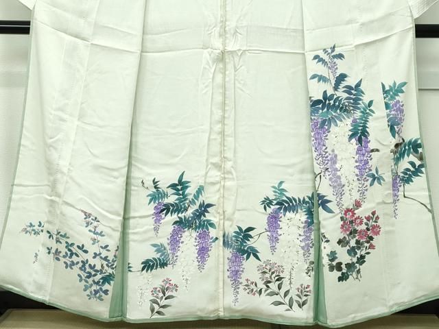 平和屋着物□極上 訪問着 無双 紗袷 紗×絽 手描き 藤花房 暈し染め 柳