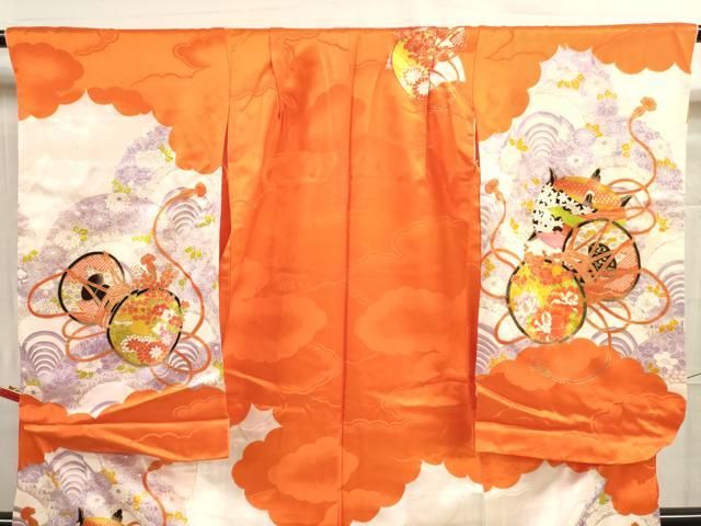 平和屋着物[]七五三 女の子 7歳 祝着 四つ身 袋帯セット 駒刺繍