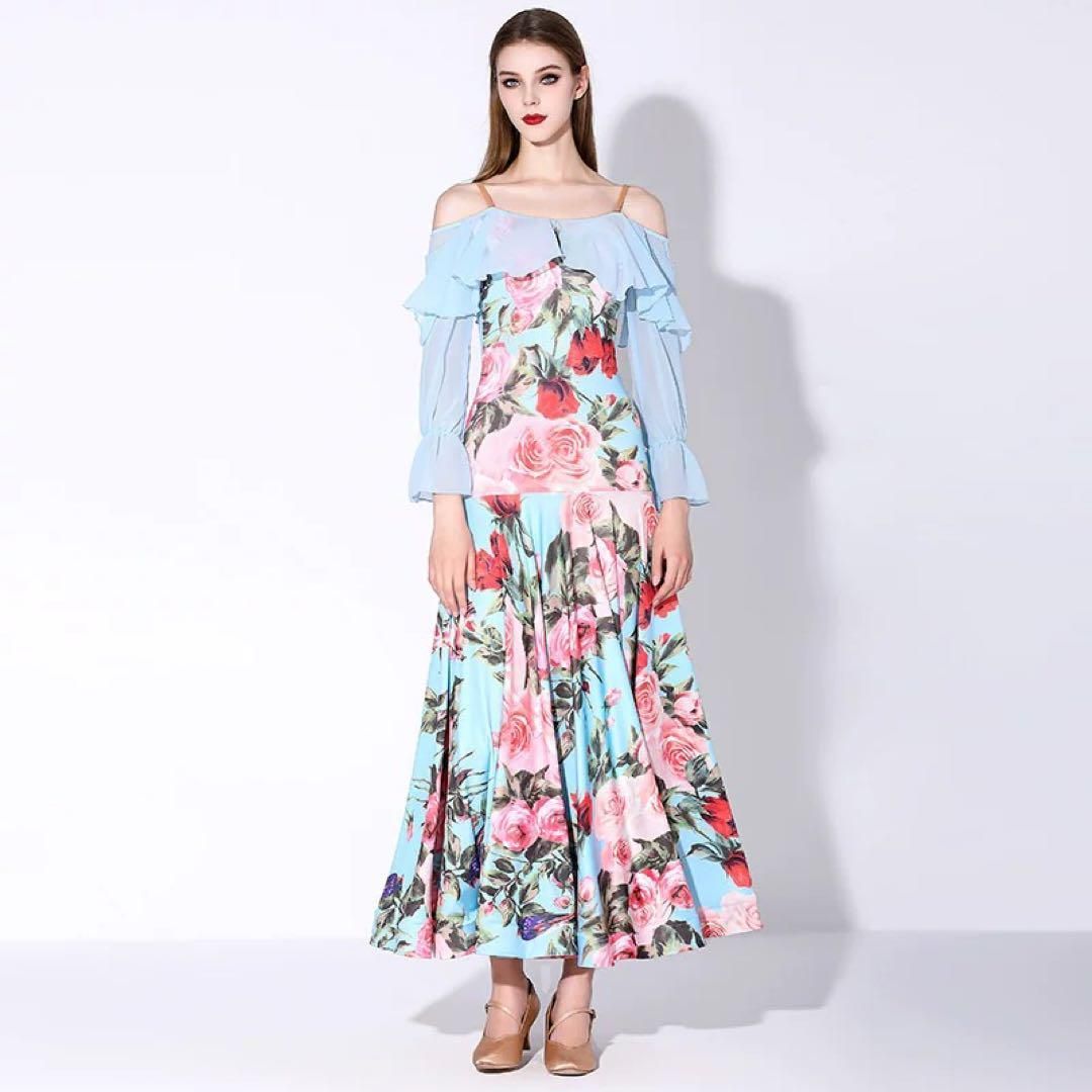 新品未使用 人気！花柄スタンダード向け社交ダンス練習着 ダンス