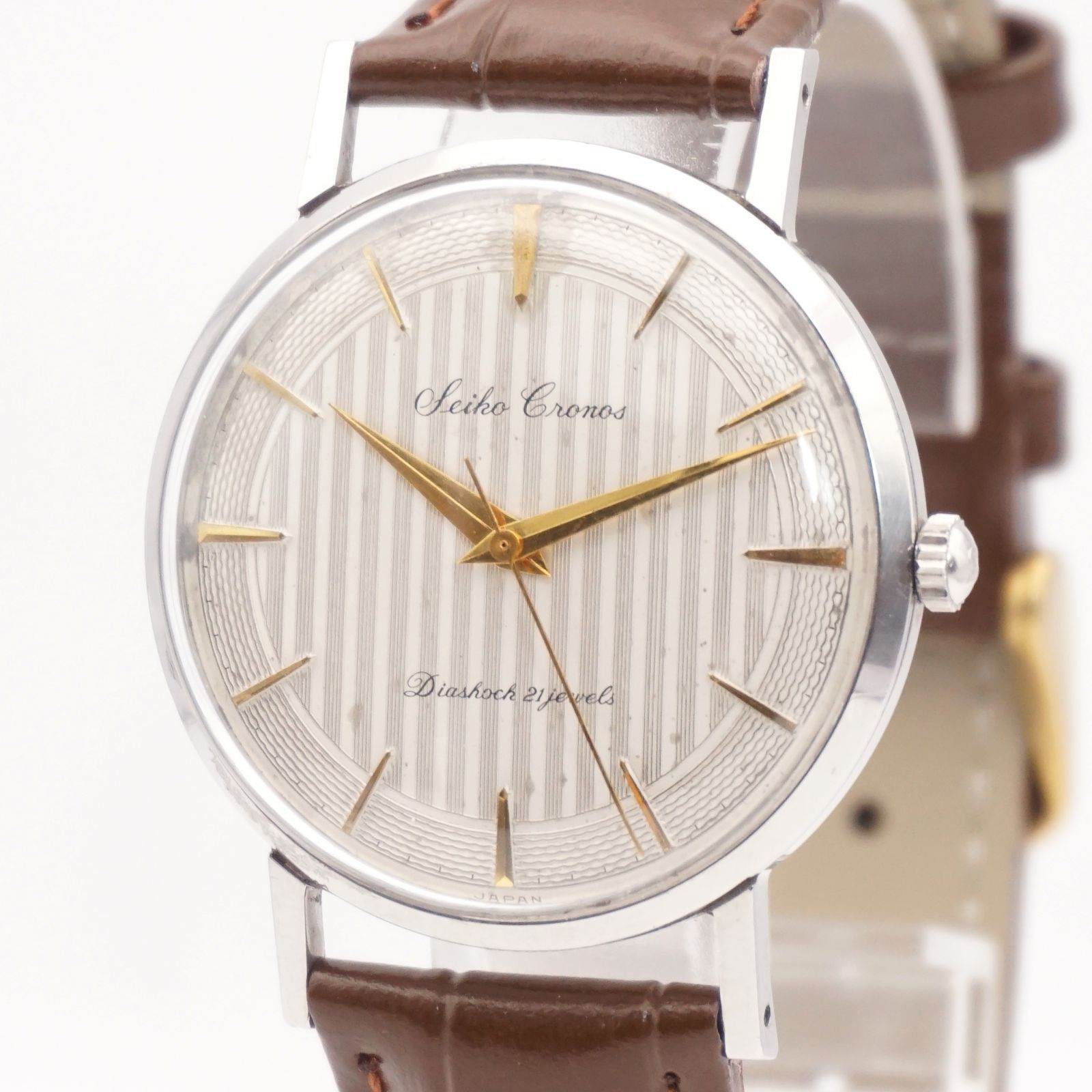 稼動品 風防 ストラップ ヴィンテージ セイコー SEIKO クロノス ダイアショック J14046 手巻き メンズ腕時計