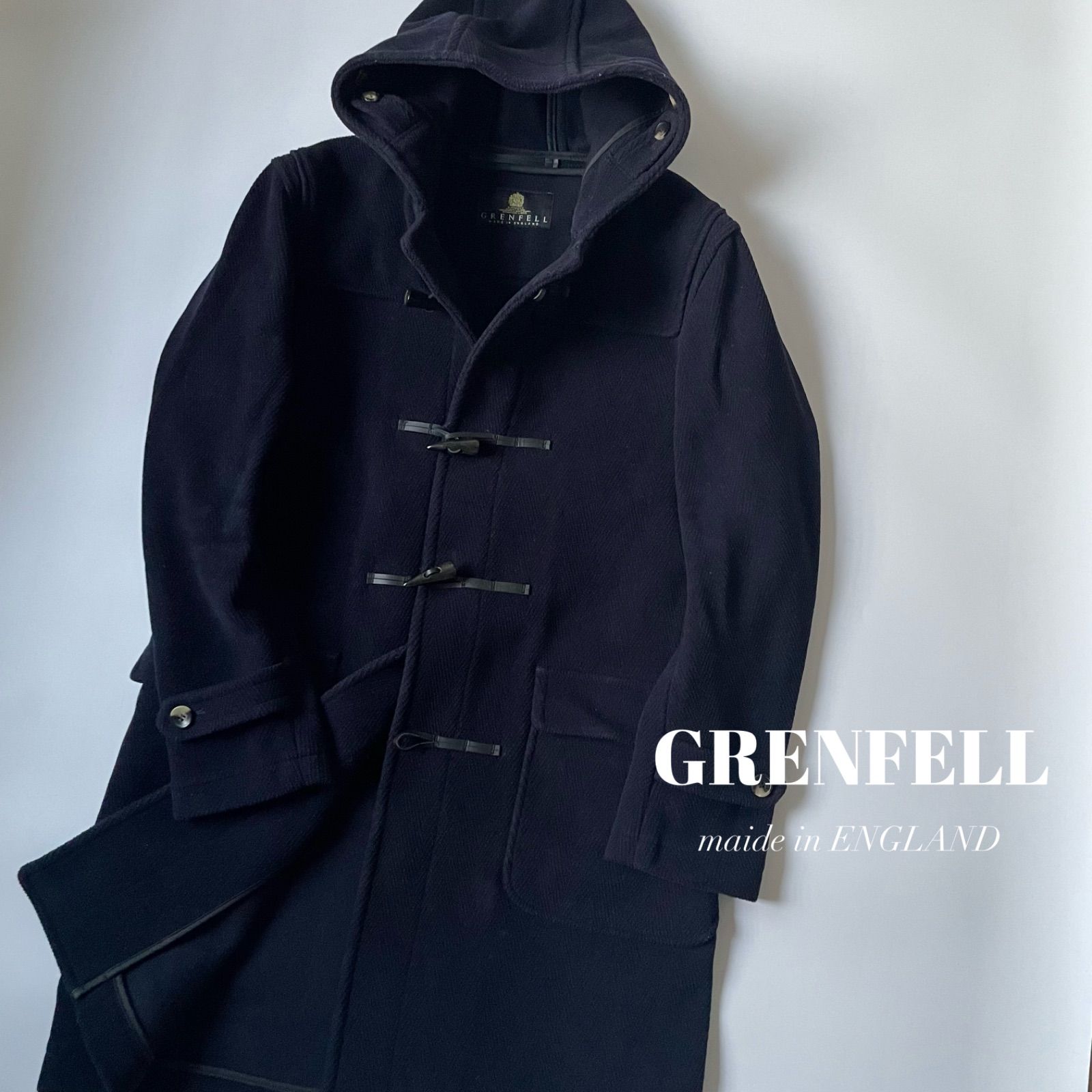 良品】 GRENFELL グレンフェル ウールヘリンボーン 襟付き ダッフル-