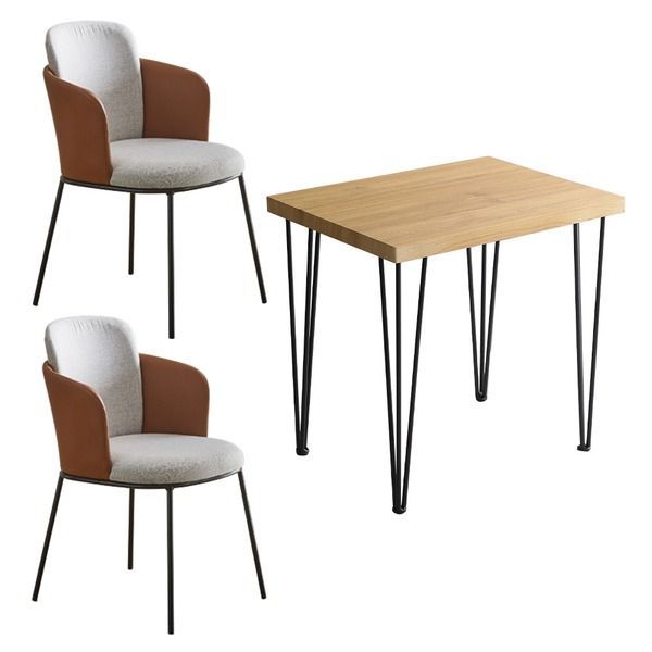 チェア＆テーブル 3点セット テーブル幅約75cm：シャビーオーク スクエアチェア2脚：レッドブラウン 組立品 リビング〔代引不可〕