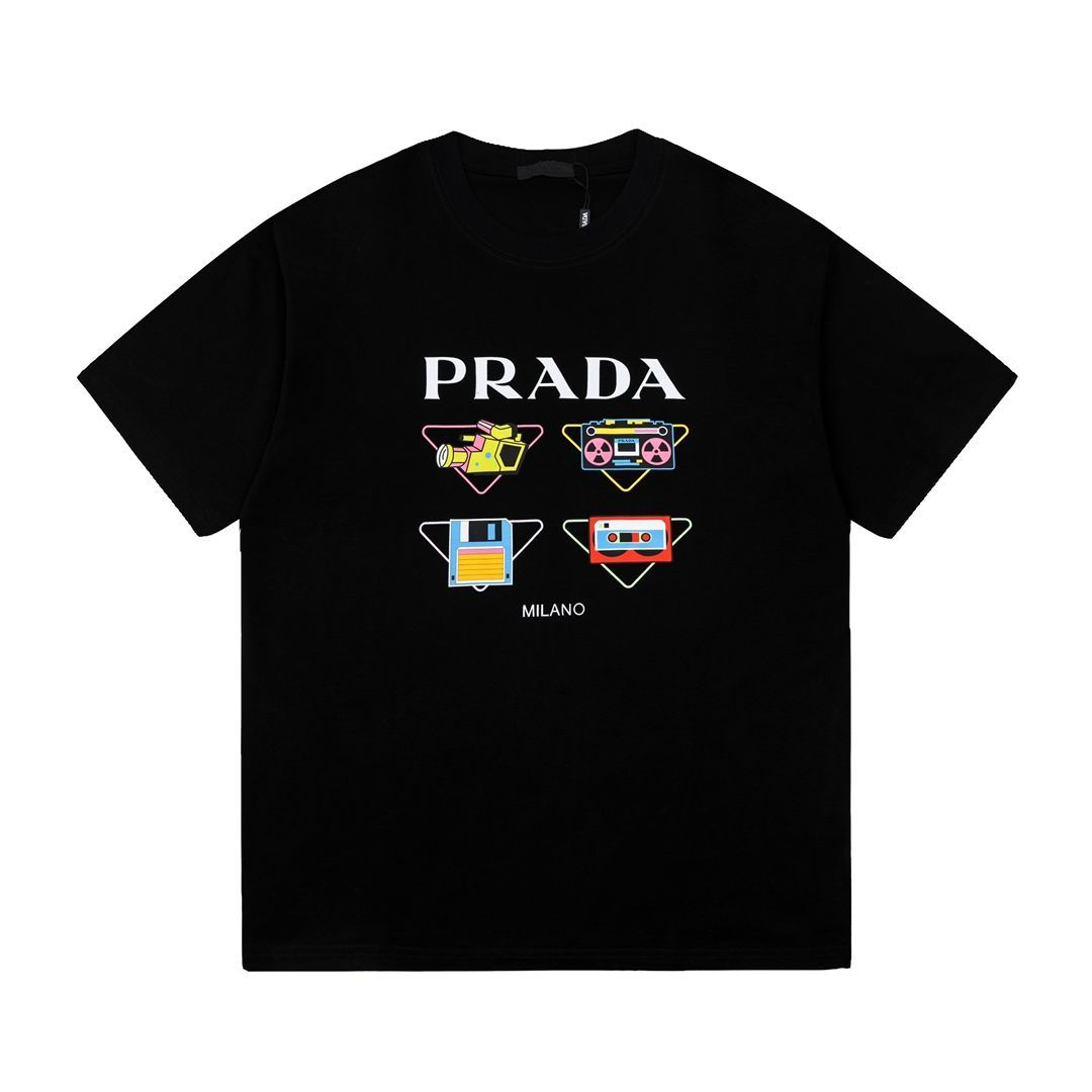 新品 PRADA プラダ  三角形プリント 半袖Tシャツ ブラック 男女兼用